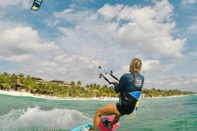 Private Kiteboarding Lesson in Tulum - In the water: body drag upwind, power strokes, and first waterstarts