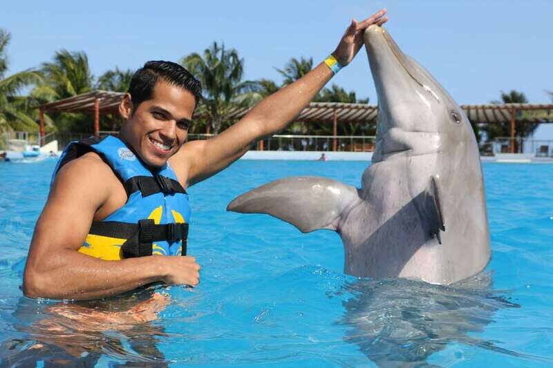 Riviera Maya: Dolphin Encounter with Beach Club Access - The underwater interaction: hugging, handshakes, and high-fives